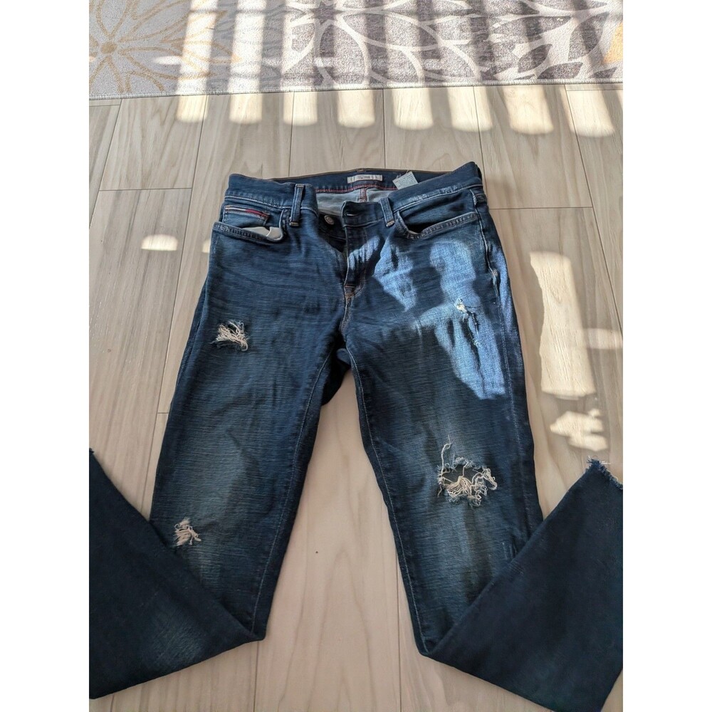 Tommy Hilfiger Denim Womens Size 8 Skinny Jeans Distressed Raw Hem Embroidered